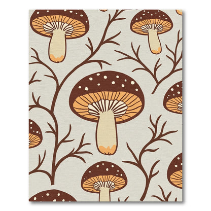 Brown Mushroom Twig Botanical Pattern Rug