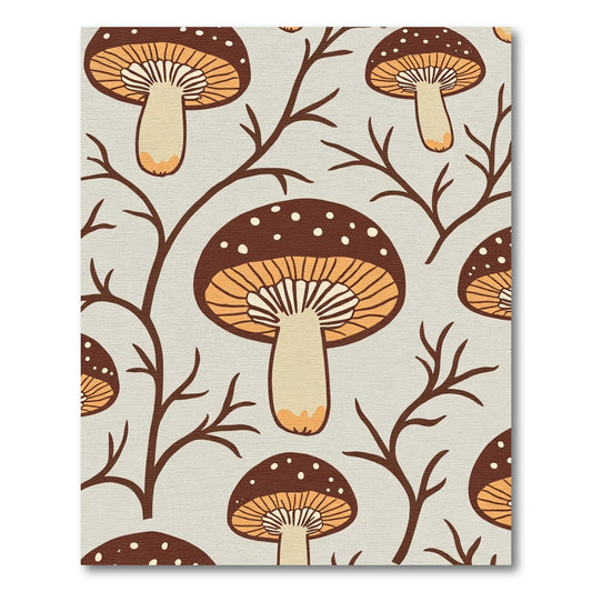 Brown Mushroom Twig Botanical Pattern Rug