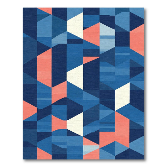 Blue Coral Geometric Facet Rug