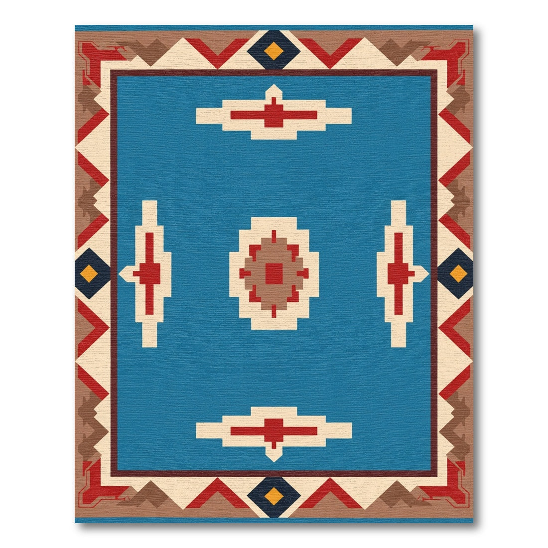 Blue Red Geometric Southwestern Tribal Rug