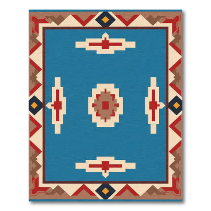 Blue Red Geometric Southwestern Tribal Rug