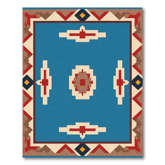 Blue Red Geometric Southwestern Tribal Rug