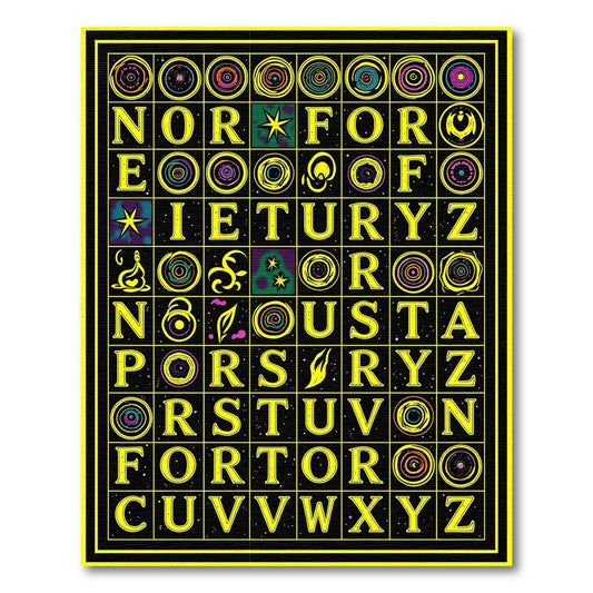Yellow Alphabet Swirl Medallion Grid Rug
