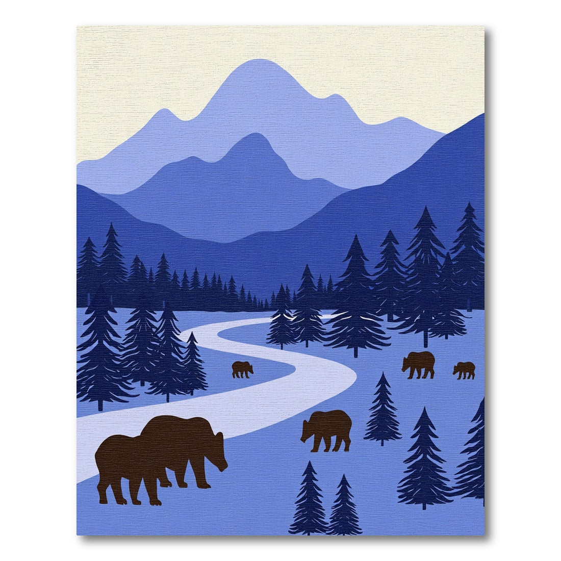 Deep Blue Mountain Bear Forest Scene Rug