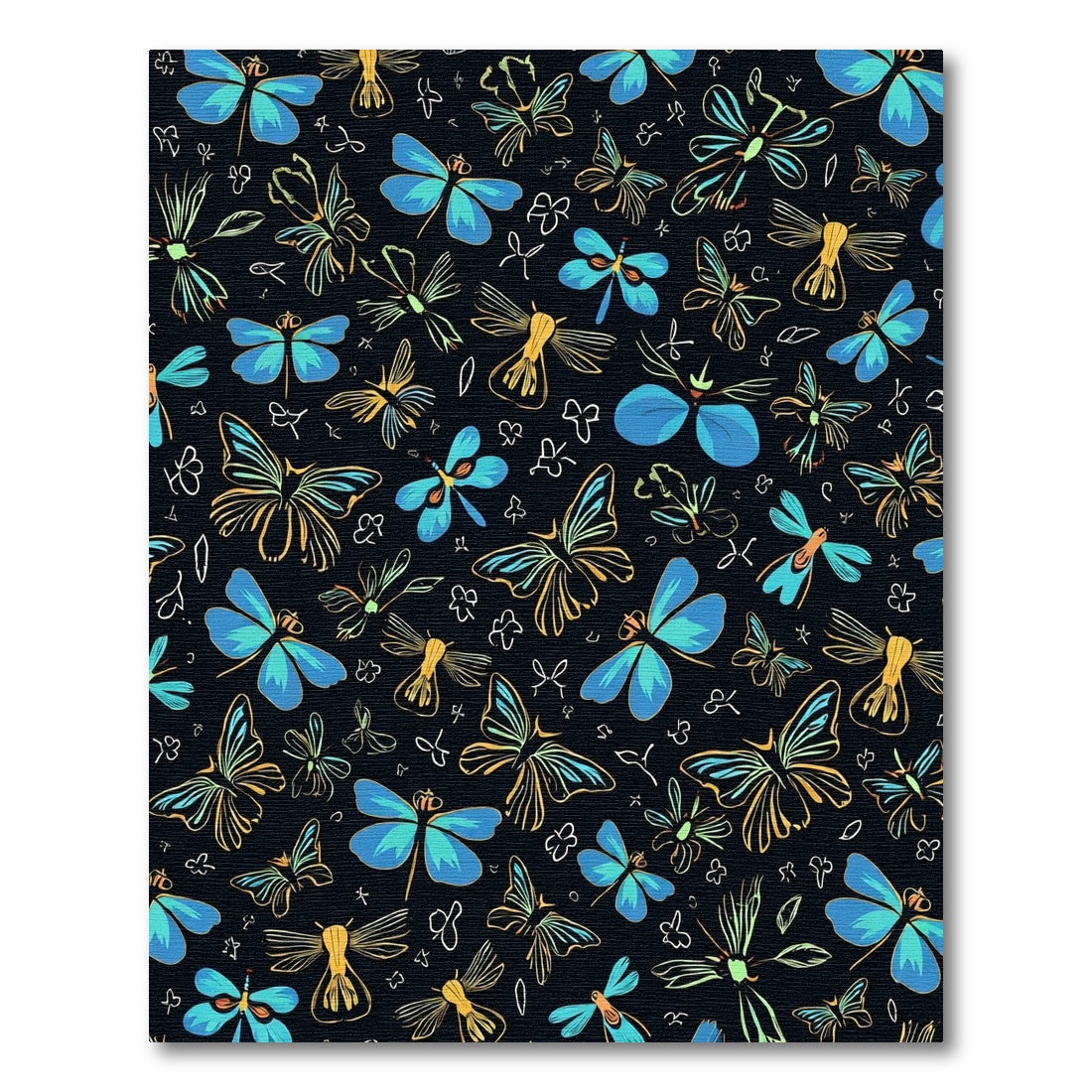 Whimsical Blue Yellow Insect Garden Rug
