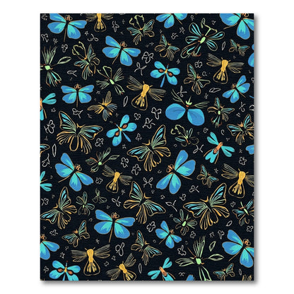 Whimsical Blue Yellow Insect Garden Rug