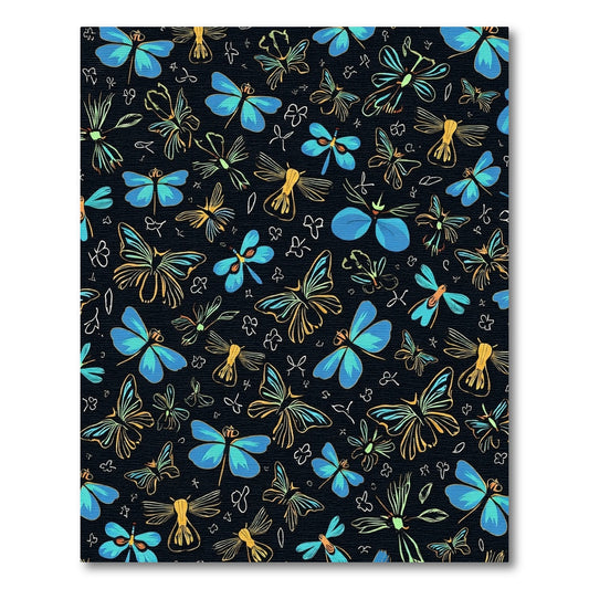 Whimsical Blue Yellow Insect Garden Rug