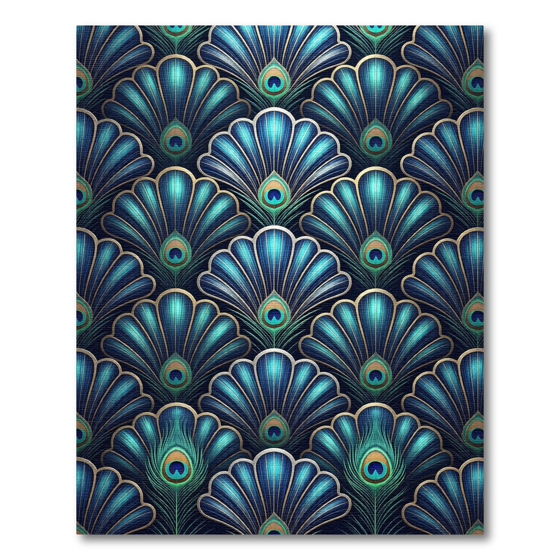 Art Deco Blue Peacock Feather Fan Rug