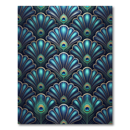 Art Deco Blue Peacock Feather Fan Rug