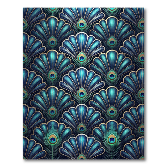 Art Deco Blue Peacock Feather Fan Rug