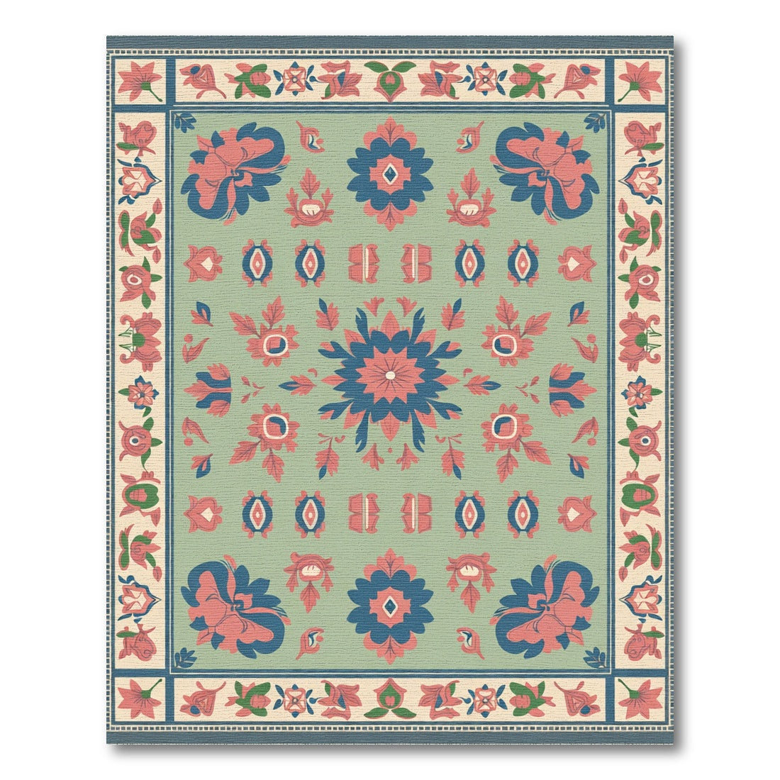 Sage Blue Coral Floral medallion Art Rug