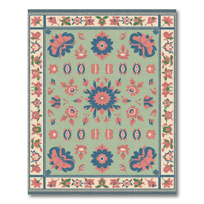 Sage Blue Coral Floral medallion Art Rug