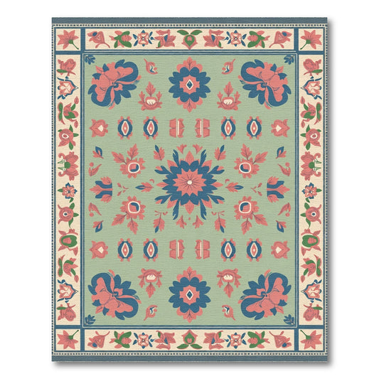 Sage Blue Coral Floral medallion Art Rug