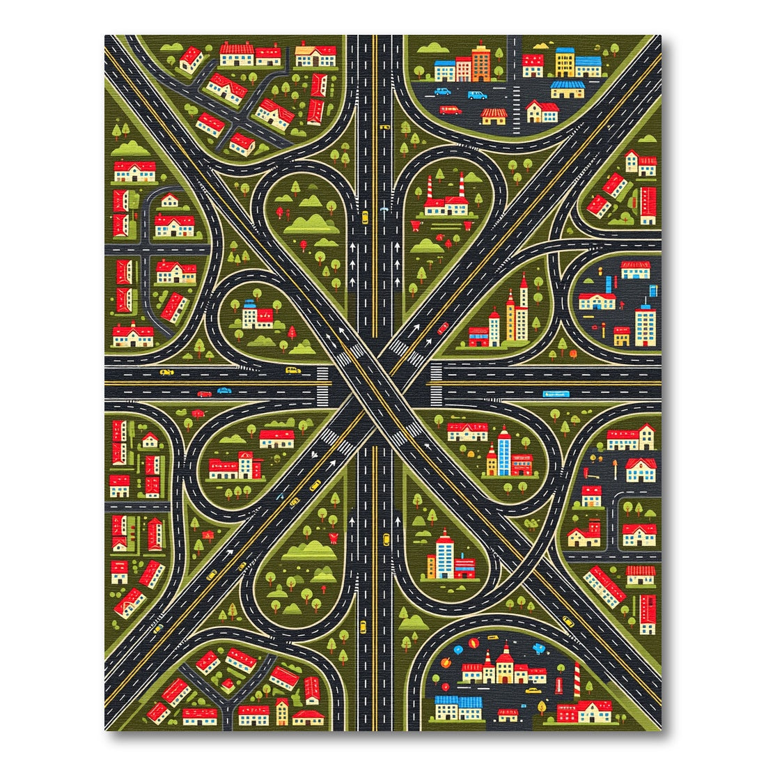 Whimsical Urban Interchange Roads Rug