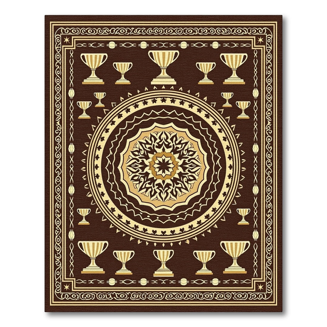 Brown Gold Trophy Medallion Rug