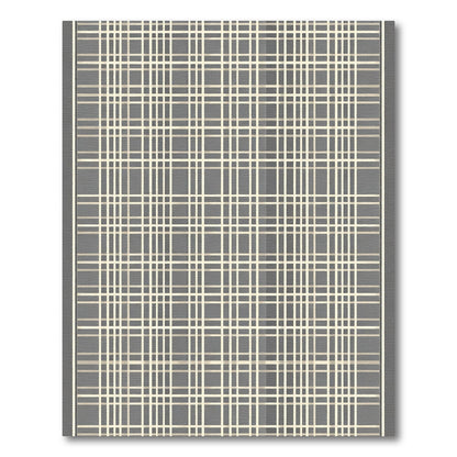 Gray and Cream Checked Grid Rug