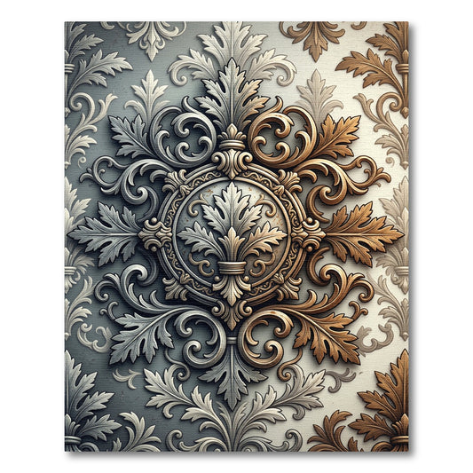 Elegant Silver and Gold Acanthus Medallion Rug