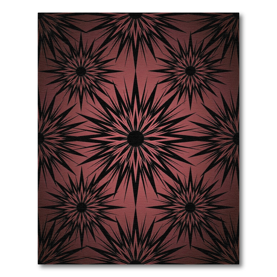 Dark Crimson Spiked Sunburst Art Rug