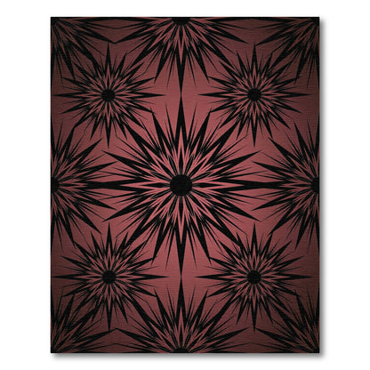 Dark Crimson Spiked Sunburst Art Rug