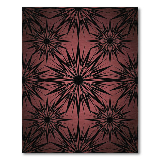 Dark Crimson Spiked Sunburst Art Rug