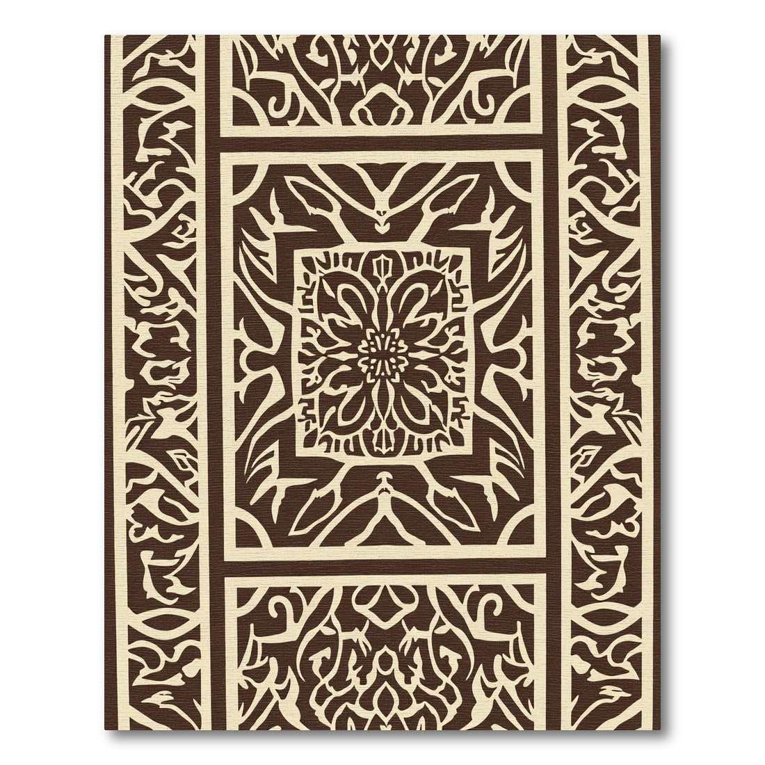 Brown Cream Intricate Floral Square Rug