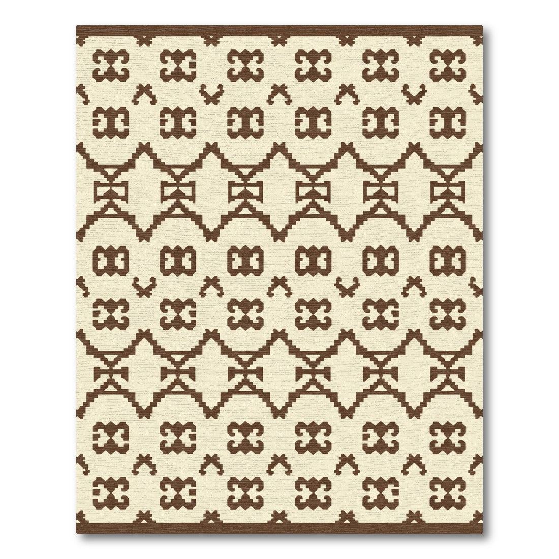 Brown Geometric Repeating Ethnic Motif Rug