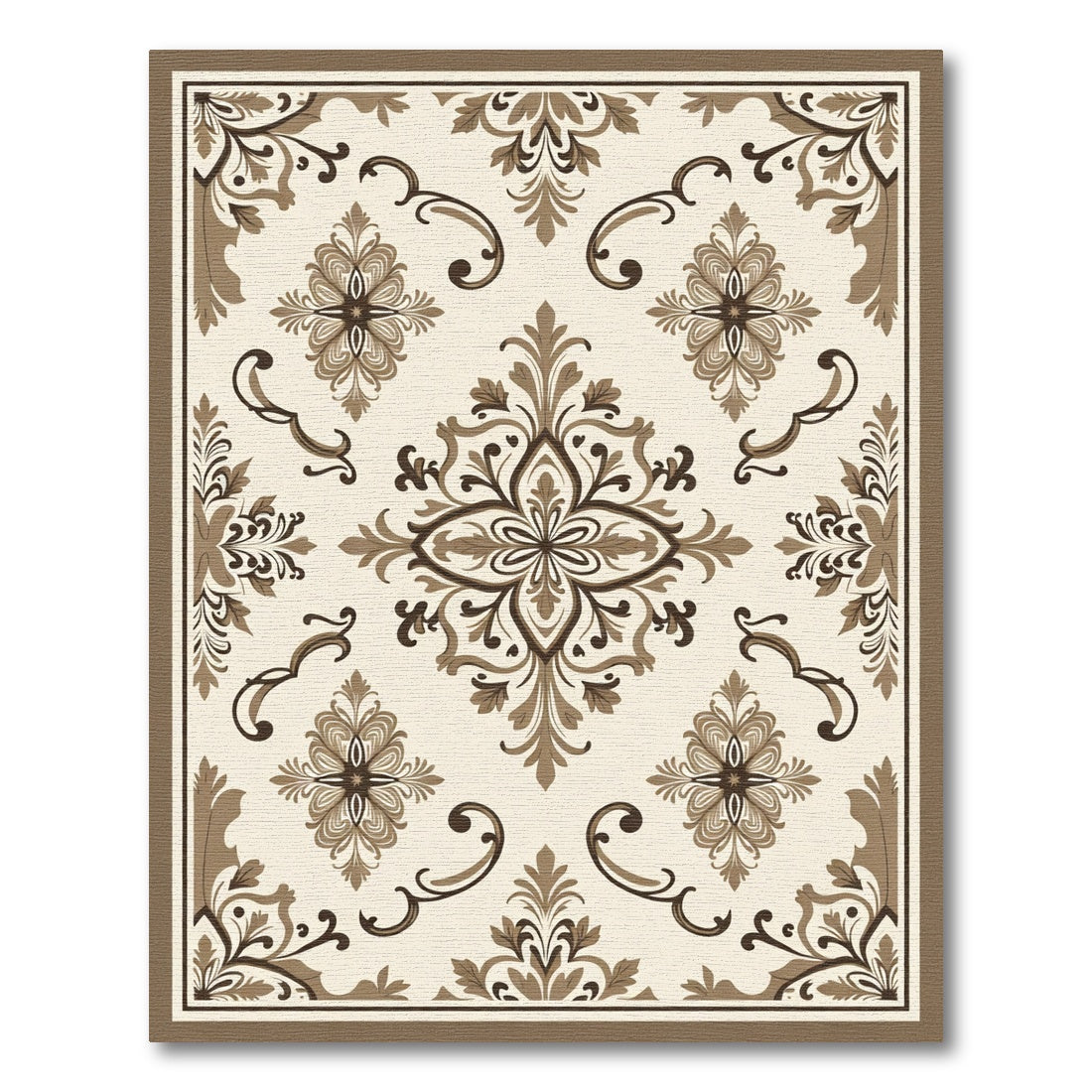 Classic Brown Floral Damask Medallion Rug