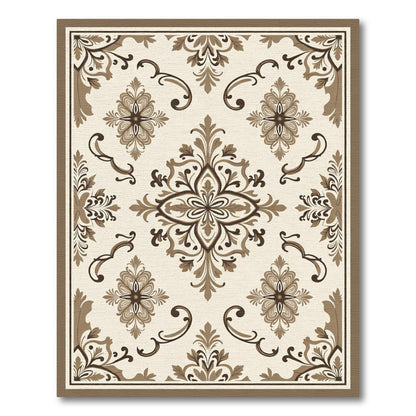 Classic Brown Floral Damask Medallion Rug