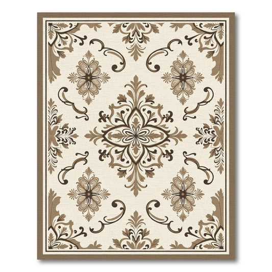 Classic Brown Floral Damask Medallion Rug