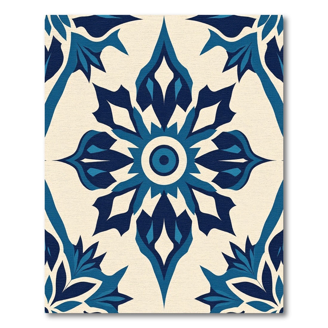 Deep Blue Floral Medallion Cream Rug