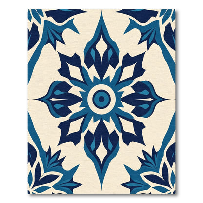 Deep Blue Floral Medallion Cream Rug