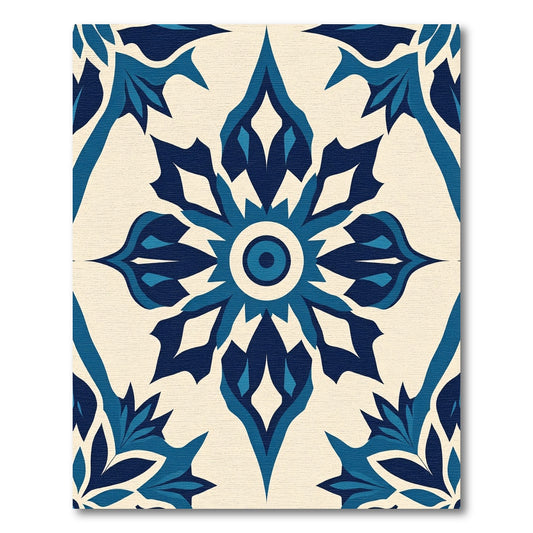 Deep Blue Floral Medallion Cream Rug