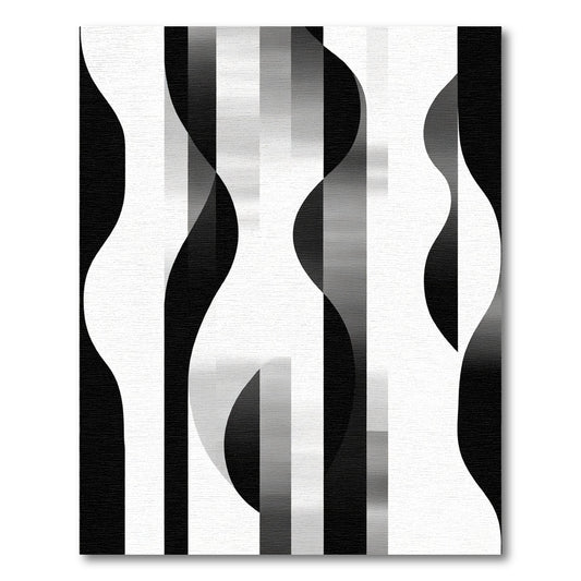 Monochrome Vertical Wave and Stripe Rug