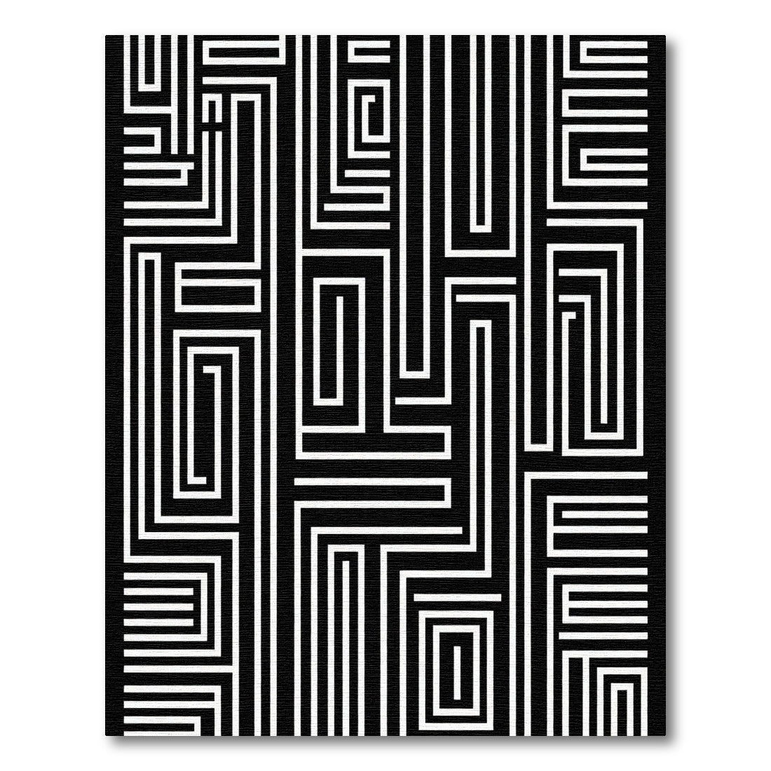 Black and White Maze Lines Rug