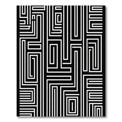 Black and White Maze Lines Rug