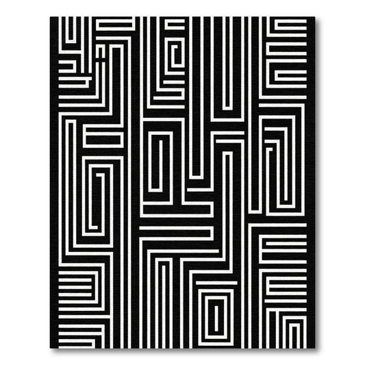 Black and White Maze Lines Rug