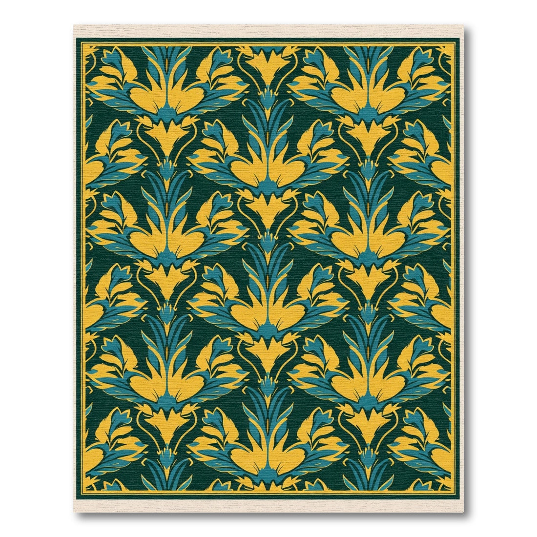 Emerald Teal Yellow Leaf Scroll Rug