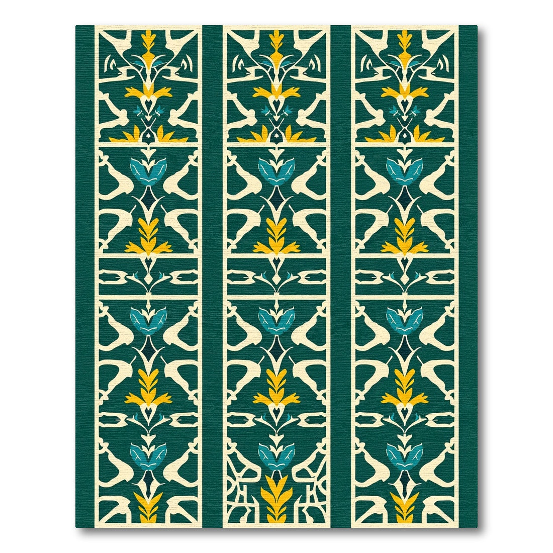Teal Yellow Floral Lattice Panels Rug
