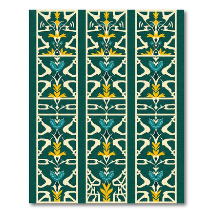 Teal Yellow Floral Lattice Panels Rug