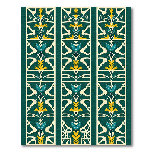 Teal Yellow Floral Lattice Panels Rug
