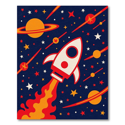 Whimsical Cosmic Rocket Stars Rug