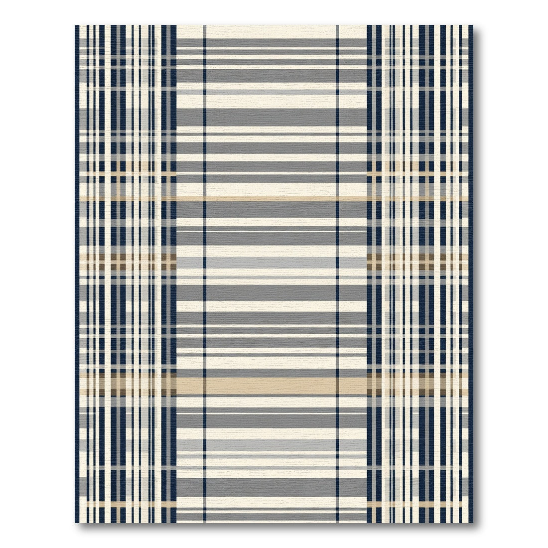Navy Cream Tan Plaid Stripe Rug