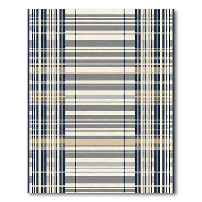 Navy Cream Tan Plaid Stripe Rug
