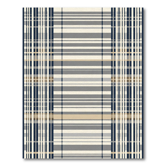 Navy Cream Tan Plaid Stripe Rug