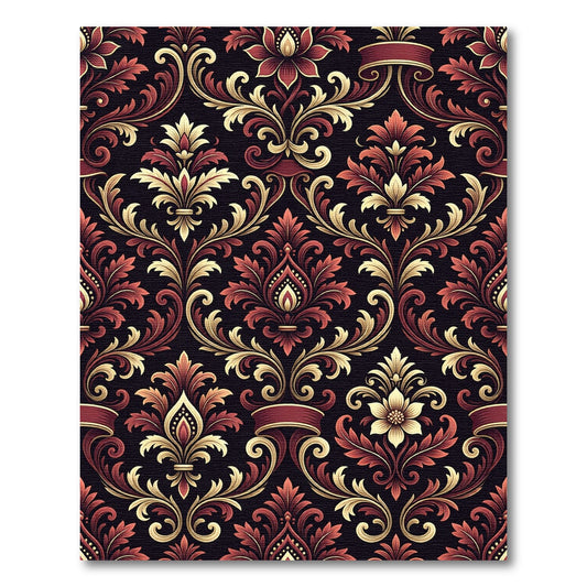 Regal Crimson Gold Damask Floral Rug