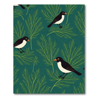Deep Teal Bird And Evergreen Foliage Rug