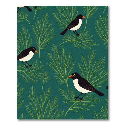 Deep Teal Bird And Evergreen Foliage Rug