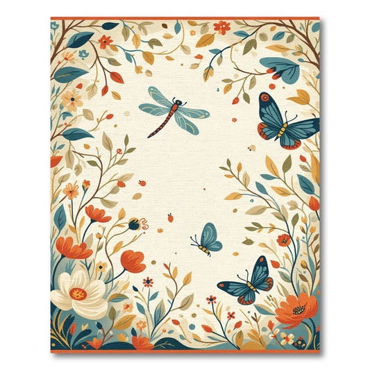 Whimsical Dragonfly Butterfly Floral Garden Rug
