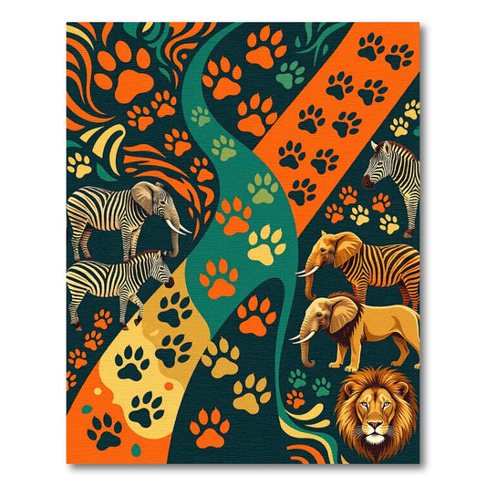 Vibrant Paw Prints Zebras Elephants Lion Rug