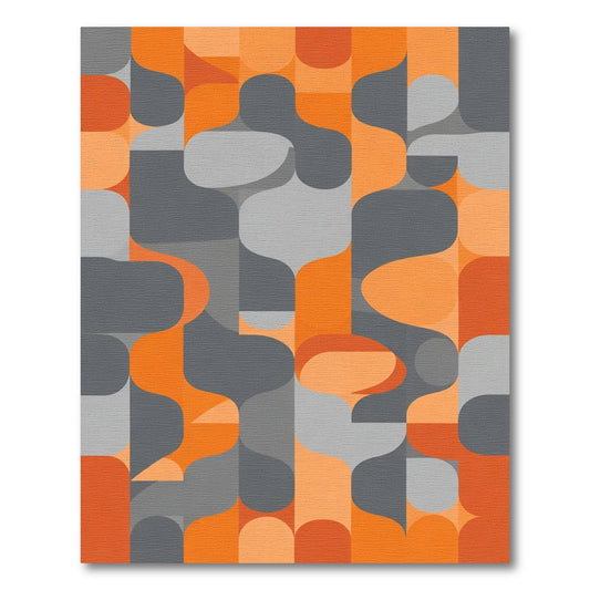 Wavy Orange Gray Geometric Blocks Rug